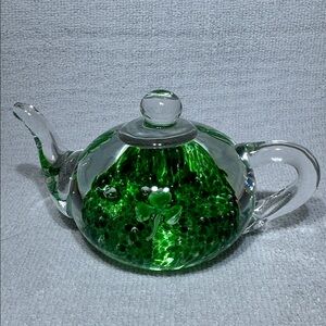 Vintage Blarney Glass Hand Blown Shamrock Teapot